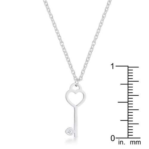 Kina 0.015ct CZ Rhodium Stainless Steel Key Drop Necklace