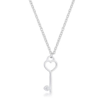 Kina 0.015ct CZ Rhodium Stainless Steel Key Drop Necklace