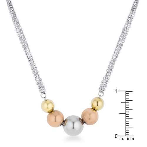 Bella Tri-Tone Stainless Steel Layered Ball Statement Necklace