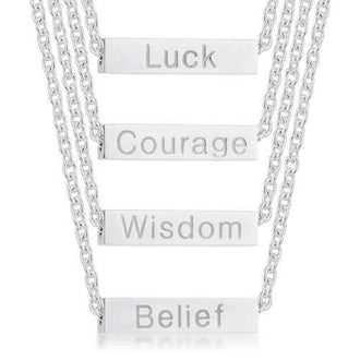 Luck Rhodium Stainless Steel Bar Script Necklace