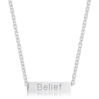 Luck Rhodium Stainless Steel Bar Script Necklace