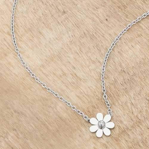 Daisy Rhodium Delicate White Floral Necklace