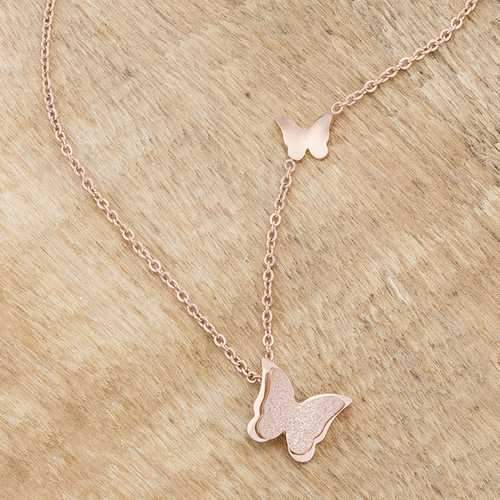 Beatrice Rose Gold Stainless Steel Delicate Butterfly Necklace