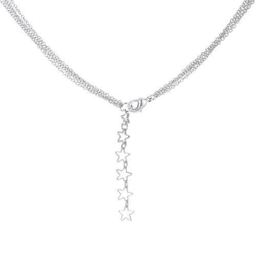 Multi-Chain Rhodium Star Necklace with CZ