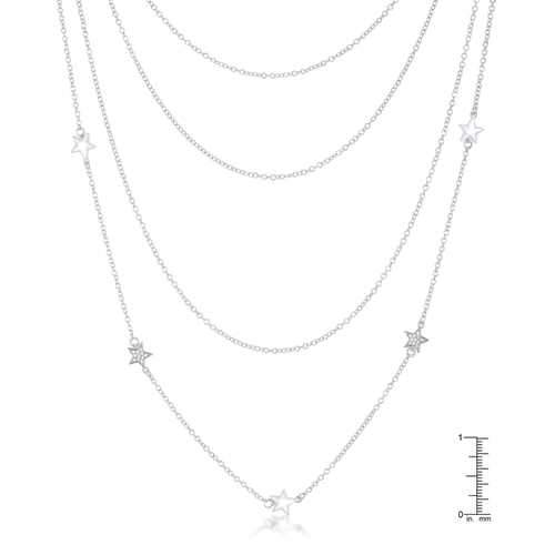 Multi-Chain Rhodium Star Necklace with CZ