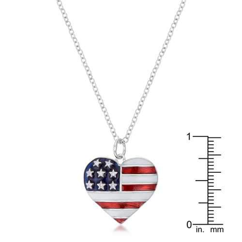 Stars and Stripes Rhodium Necklace with CZ