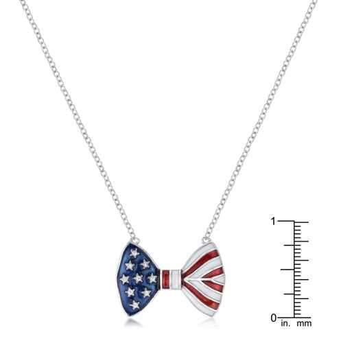.025 Ct Stars and Stripes Bow Tie Necklace with CZ