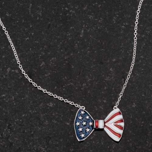 .025 Ct Stars and Stripes Bow Tie Necklace with CZ