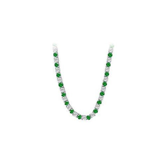 14K White Gold Emerald & Diamond Eternity Necklace 16.00 CT TGW