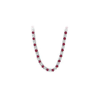 14K White Gold Ruby & Diamond Eternity Necklace 16.00 CT TGW