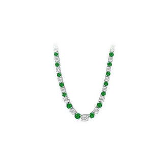 14K White Gold Emerald & Diamond Eternity Necklace 17.00 CT TGW