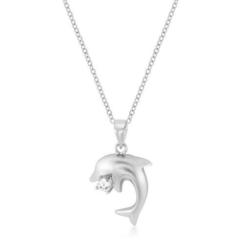 Matte Rhodium Dolphin Pendant