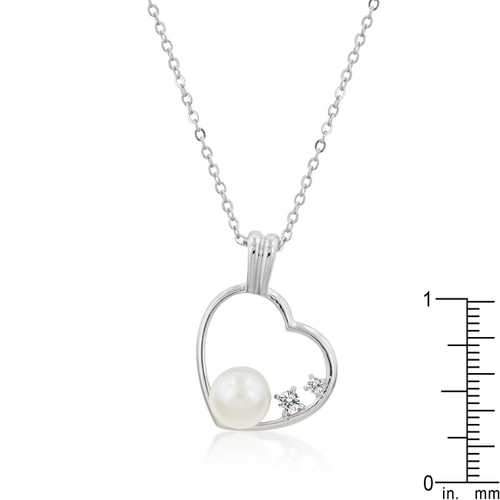 Pearl Cubic Zirconia Heart Pendant