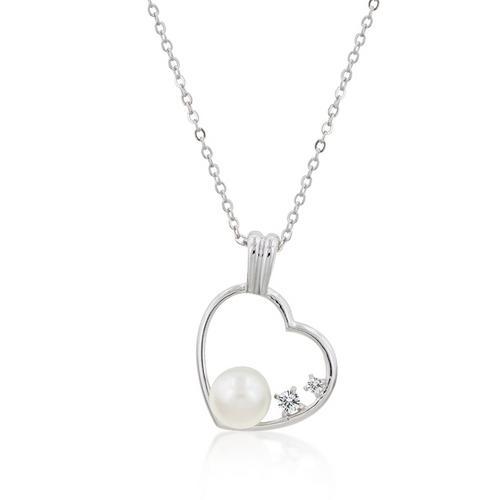 Pearl Cubic Zirconia Heart Pendant