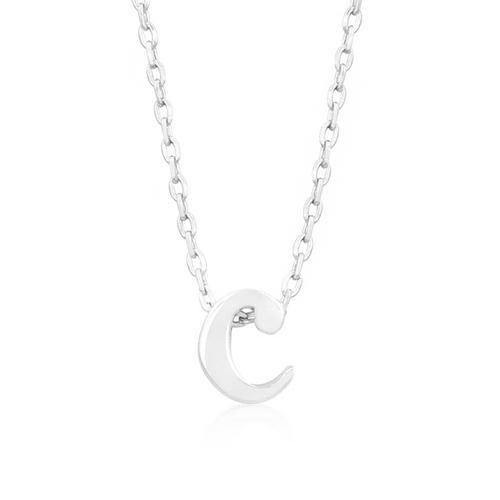 Rhodium Plated Finish Initial C Pendant