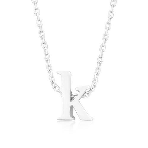 Rhodium Plated Finish Initial K Pendant