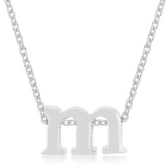 Rhodium Plated Finish Initial M Pendant