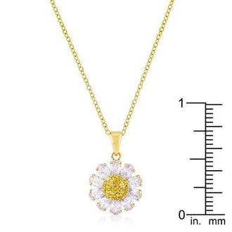 Goldtone Purple and Yellow Cubic Zirconia Floral Pendant