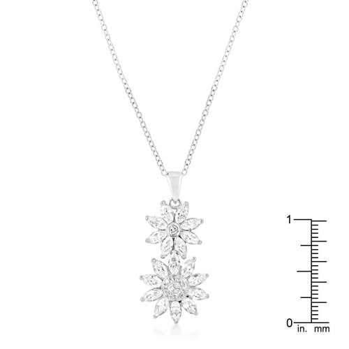 Rhodium Plated Dual Floral Pendant