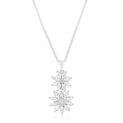 Rhodium Plated Dual Floral Pendant