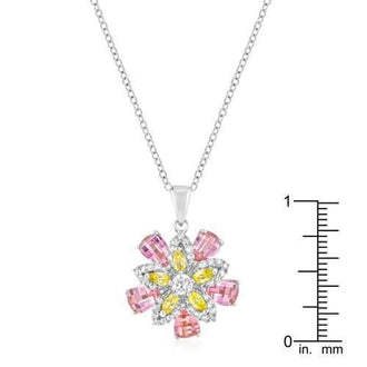 Rhodium Plated Multi-Floral Pendant