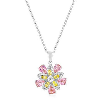 Rhodium Plated Multi-Floral Pendant