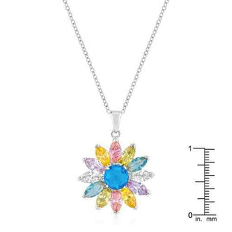 Rhodium Plated Colorful Flower Pendant