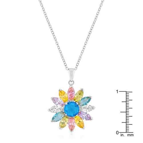 Rhodium Plated Colorful Flower Pendant