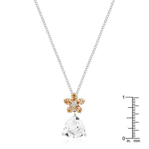 Rhodium Plated Trillion Floral Pendant