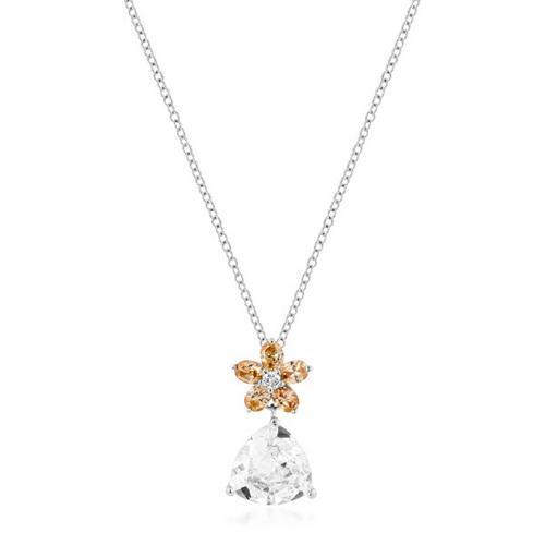 Rhodium Plated Trillion Floral Pendant