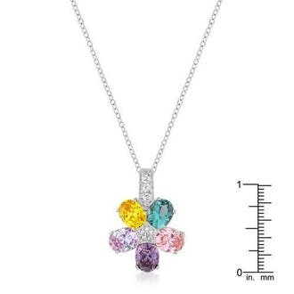 Multi-color Floral Pendant in Rhodium Plated