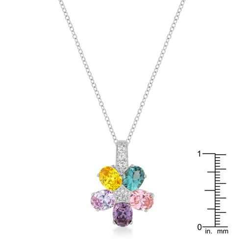 Multi-color Floral Pendant in Rhodium Plated