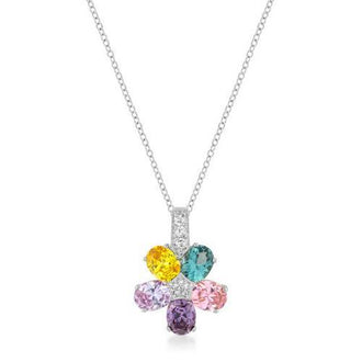 Multi-color Floral Pendant in Rhodium Plated