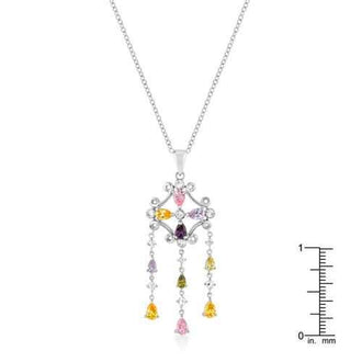 Rhodium Plated Multi-Color Dangle Pendant