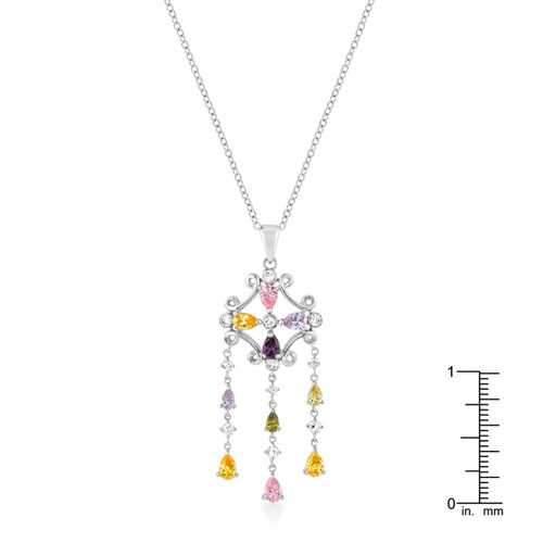 Rhodium Plated Multi-Color Dangle Pendant