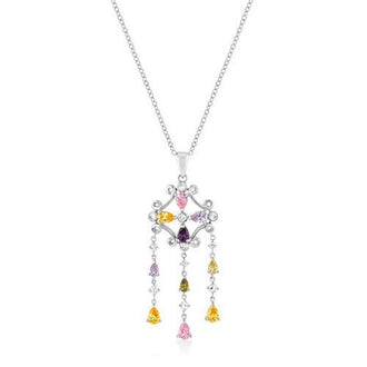 Rhodium Plated Multi-Color Dangle Pendant