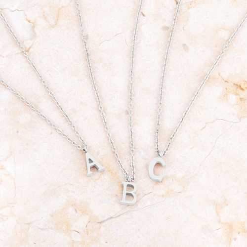 Elaina Rhodium Stainless Steel B Initial Necklace