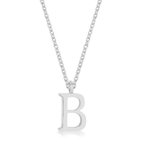 Elaina Rhodium Stainless Steel B Initial Necklace