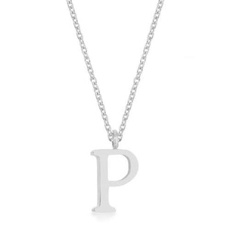 Elaina Rhodium Stainless Steel P Initial Necklace