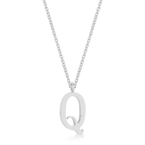 Elaina Rhodium Stainless Steel Q Initial Necklace