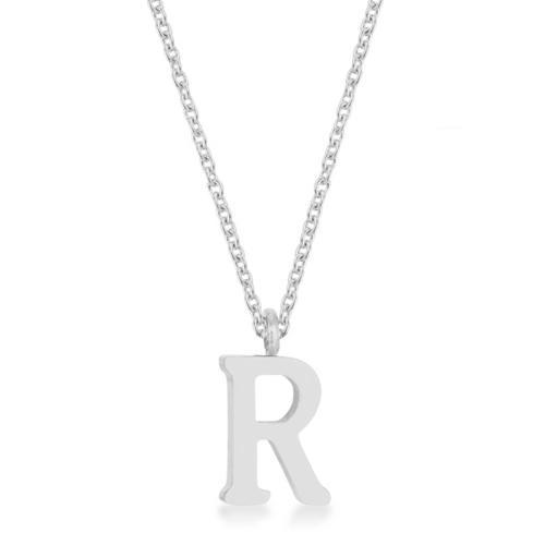 Elaina Rhodium Stainless Steel R Initial Necklace