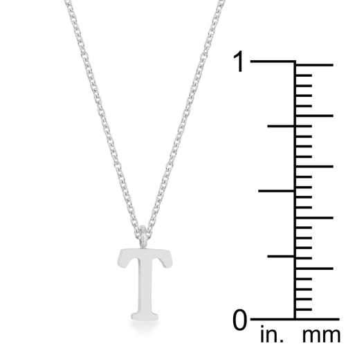 Elaina Rhodium Stainless Steel T Initial Necklace