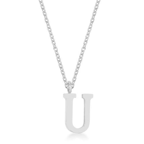 Elaina Rhodium Stainless Steel U Initial Necklace