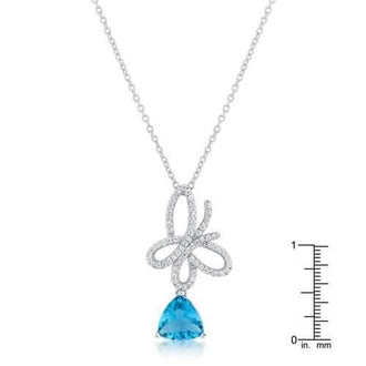 Claudia 2.3ct Aqua CZ Rhodium Butterfly Drop Necklace