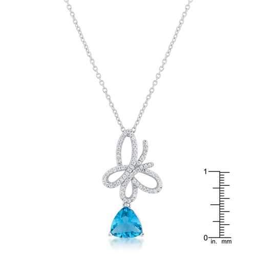 Claudia 2.3ct Aqua CZ Rhodium Butterfly Drop Necklace