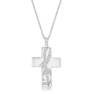 .75Ct Rhodium Pated Elegant CZ Accented Treble Clef Cross Pendant