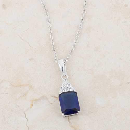 Classic Sapphire Cubic Zirconia Sterling Silver Drop Necklace