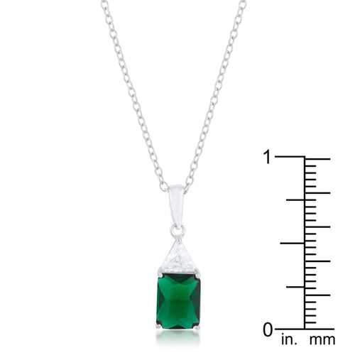 Classic Emerald Cubic Zirconia Sterling Silver Drop Necklace