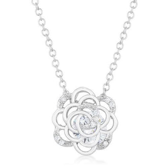 Maya 1.37ct CZ Rhodium Rose Drop Necklace