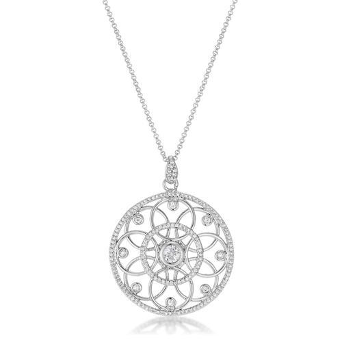 1.4 Ct Rhodium Pendant Necklace with Interlocking Circles and CZ